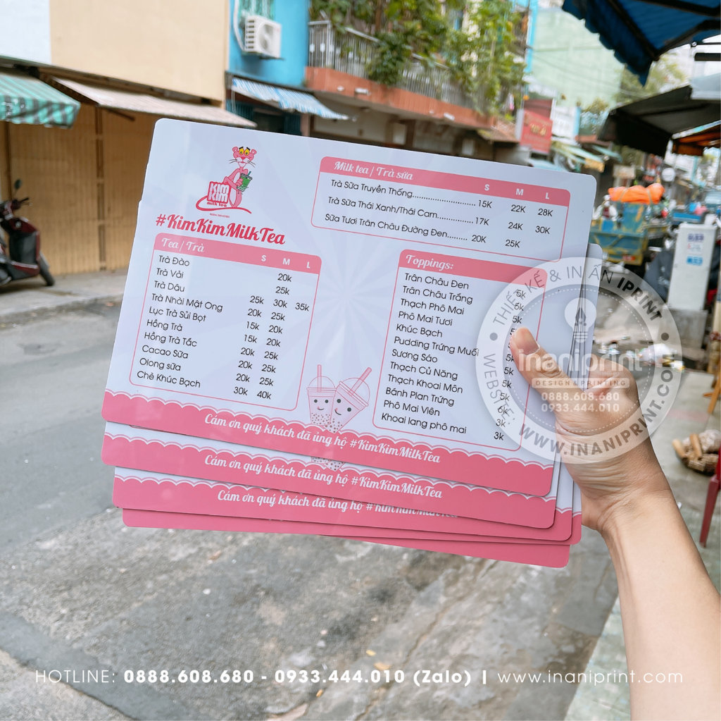 Mẫu Menu Nhựa Tiệm Trà Sữa, Bảng Giá Nhựa Tiệm Trà Sữa, Thực Đơn Nhựa Tiệm Trà Sữa Đẹp Giá Rẻ