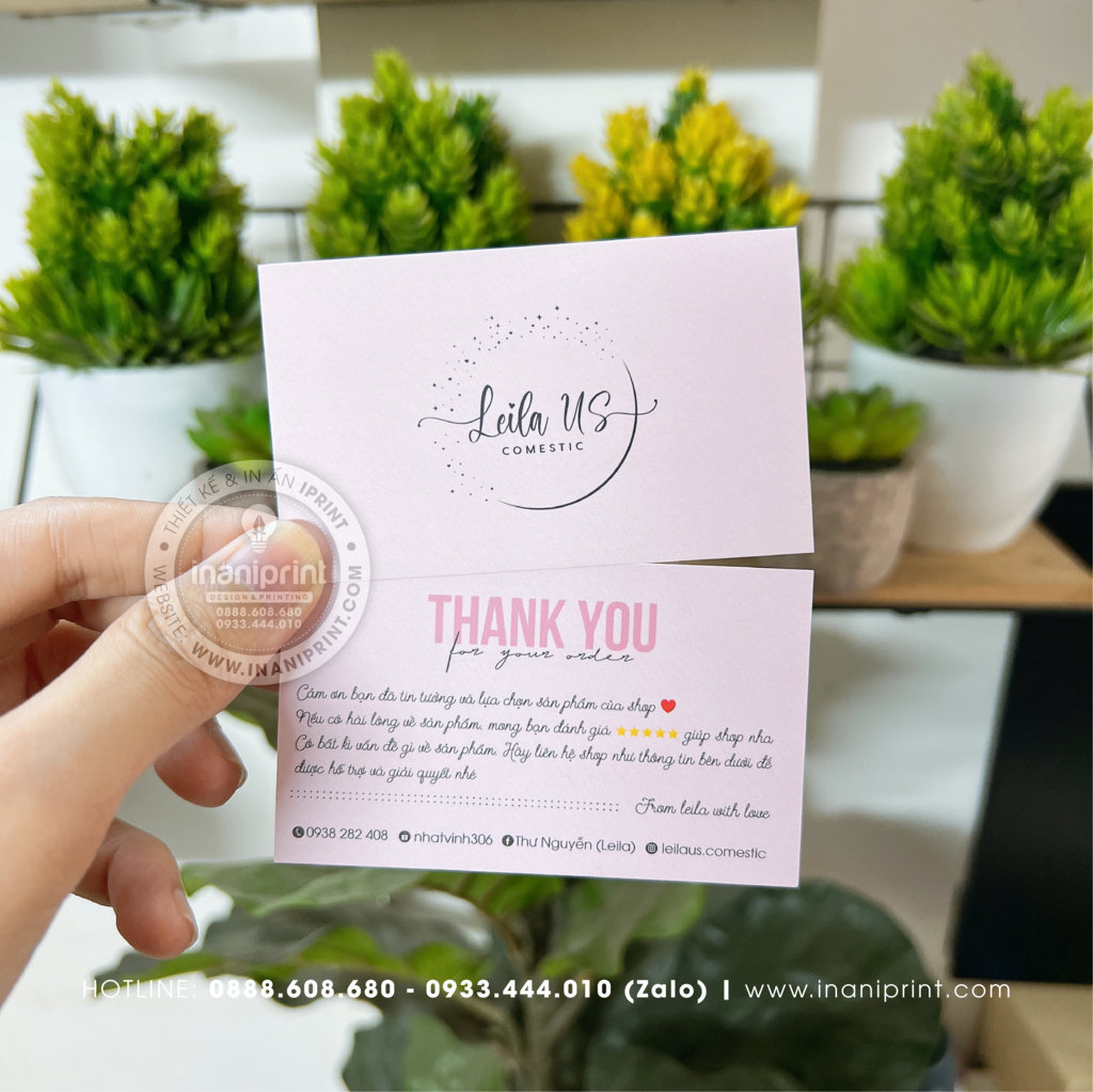 Mẫu Card cám ơn Leila US Comestic, Thiệp cám ơn Leila US Comestic, Danh Thiếp cám ơn Leila US Comestic đẹp giá rẻ