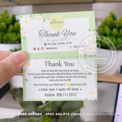 Mẫu Card cám ơn Midori Shop, Thiệp cám ơn Midori Shop, Danh Thiếp cám ơn Midori Shop đẹp giá rẻ