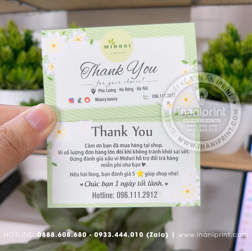 Mẫu Card cám ơn Midori Shop, Thiệp cám ơn Midori Shop, Danh Thiếp cám ơn Midori Shop đẹp giá rẻ