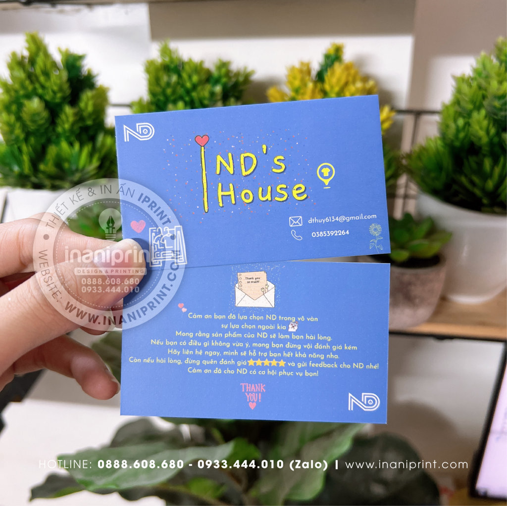 Mẫu Card cám ơn ND's House, Thiệp cám ơn ND's House, Danh Thiếp cám ơn ND's House đẹp giá rẻ