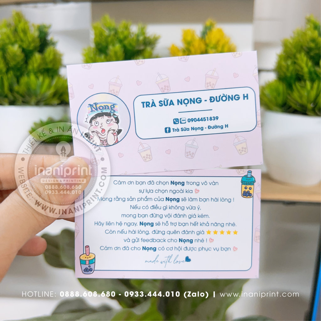 Mẫu Card cám ơn Trà Sữa Nọng, Thiệp cám ơn Trà Sữa Nọng, Danh Thiếp cám ơn Nọng đẹp giá rẻ