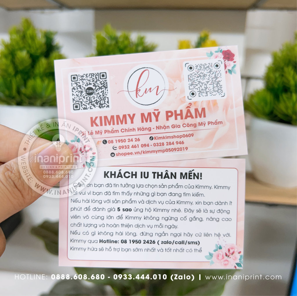 Mẫu Card cám ơn Kimmy Mỹ Phẩm, Thiệp cám ơn Kimmy Mỹ Phẩm, Danh Thiếp cám ơn Kimmy Mỹ Phẩm đẹp giá rẻ
