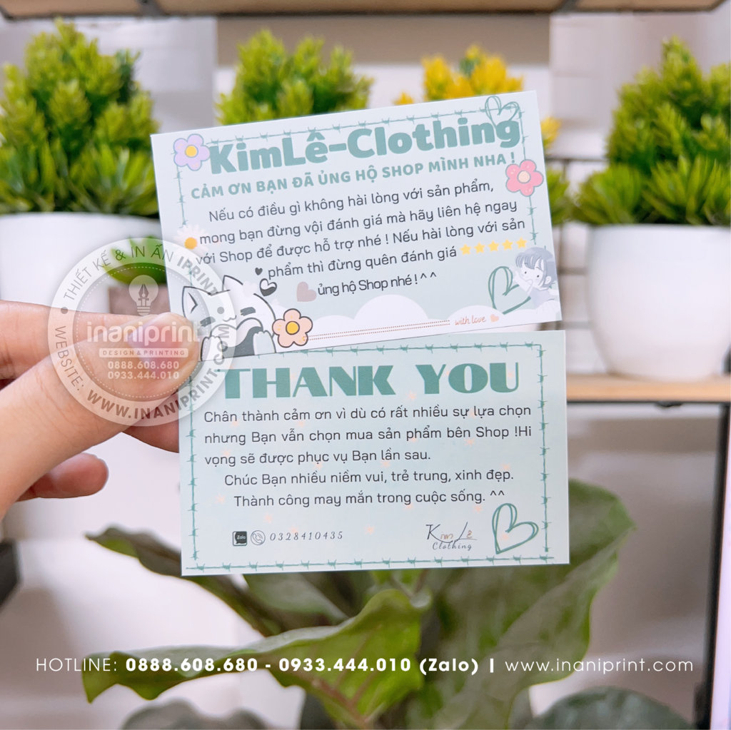 Mẫu Card cám ơn Kim Lê Clothing, Thiệp cám ơn Kim Lê Clothing, Danh Thiếp cám ơn Kim Lê Clothing đẹp giá rẻ