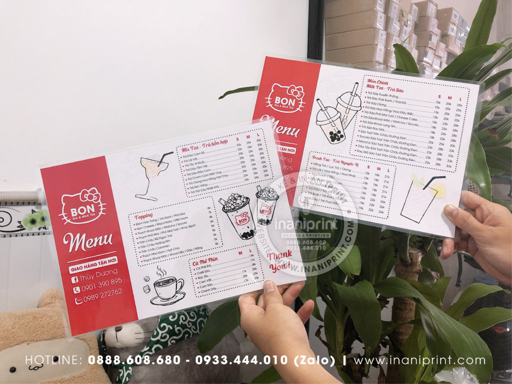 Mẫu Menu Ép Plastic Quán Trà Sữa, Bảng Giá Ép Plastic Quán Trà Sữa, Thực Đơn Ép Plastic Quán Trà Sữa Đẹp Giá Rẻ