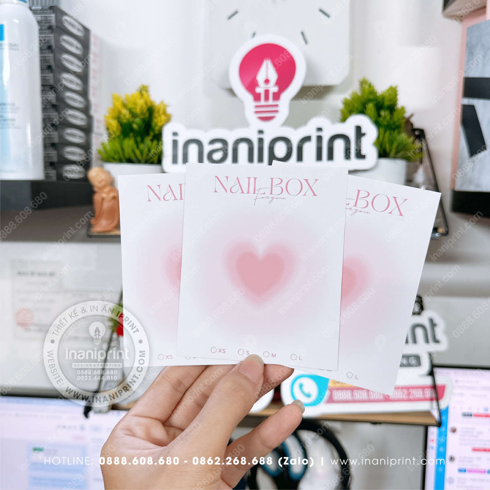 Mẫu Nails Box Tim Hồng Cam, Card Gắn Móng Tay Giả Tim Hồng Cam, Giấy Gắn Móng Tay Giả Tim Hồng Cam Đẹp Giá Rẻ - Image 4