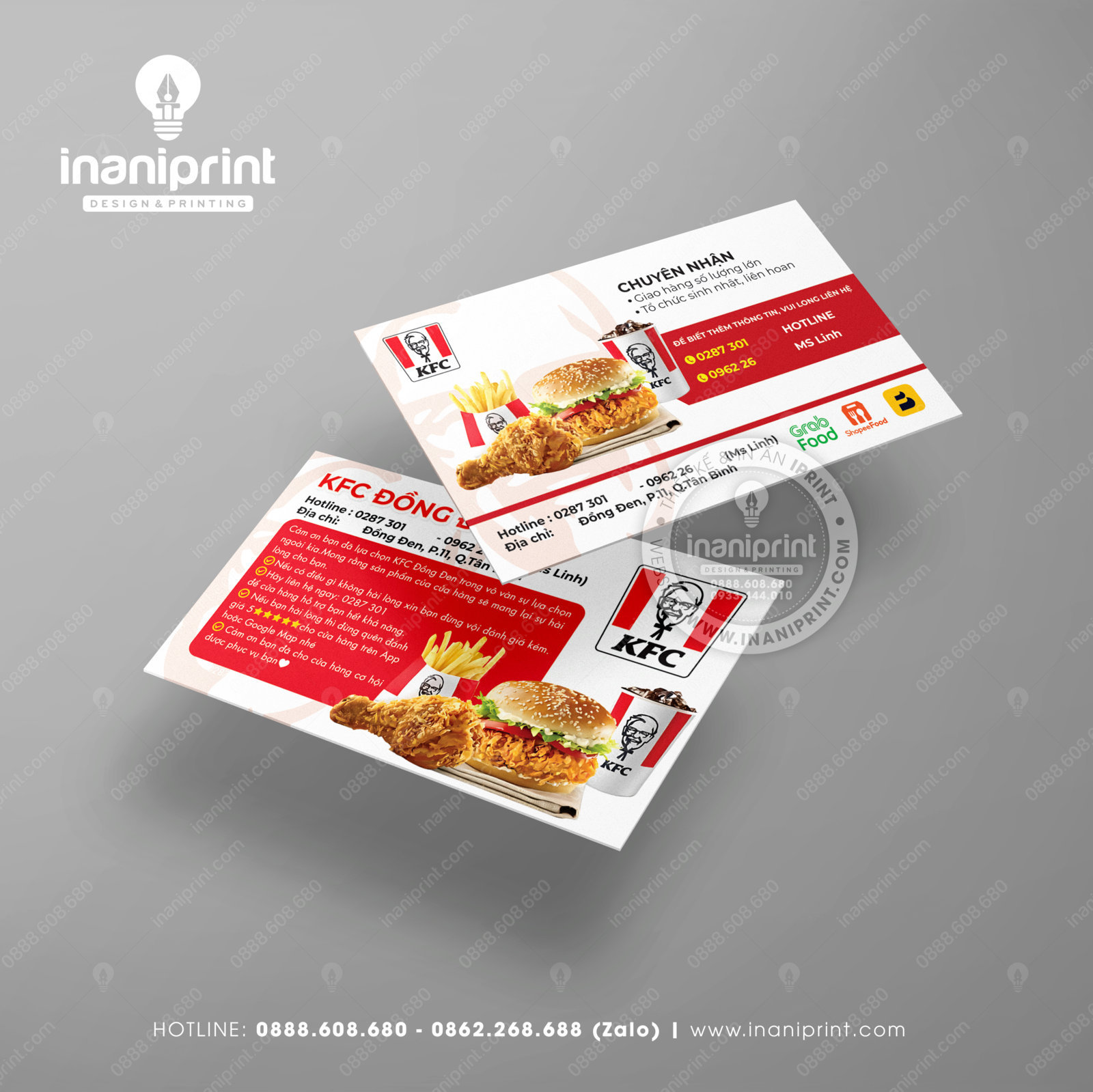 Mẫu Card Visit Tiệm Gà KFC, Name Card Tiệm Gà KFC, Danh Thiếp KFC Đẹp Giá Rẻ