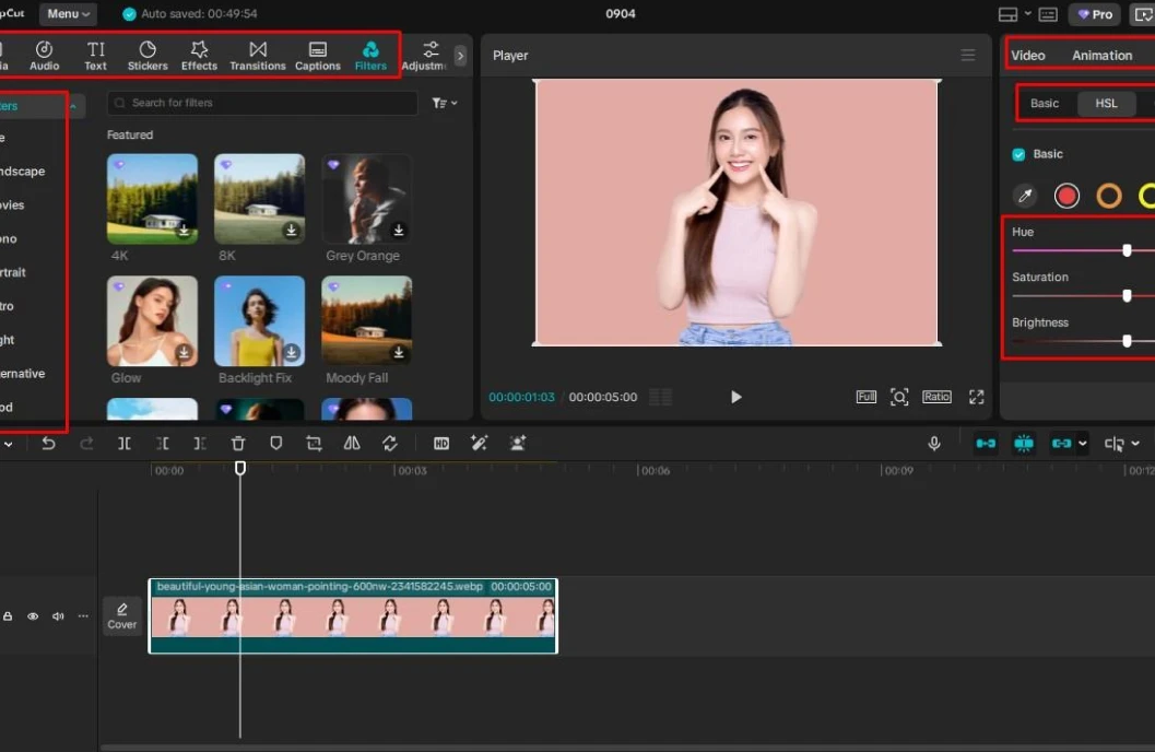 edit màu trong capcut