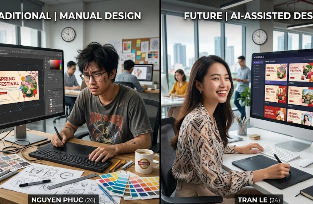 so sánh thiết kế banner AI với thông thường
