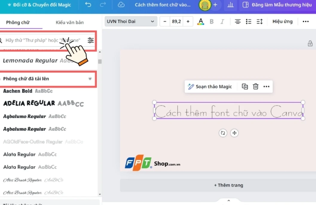 chọn font trên canva