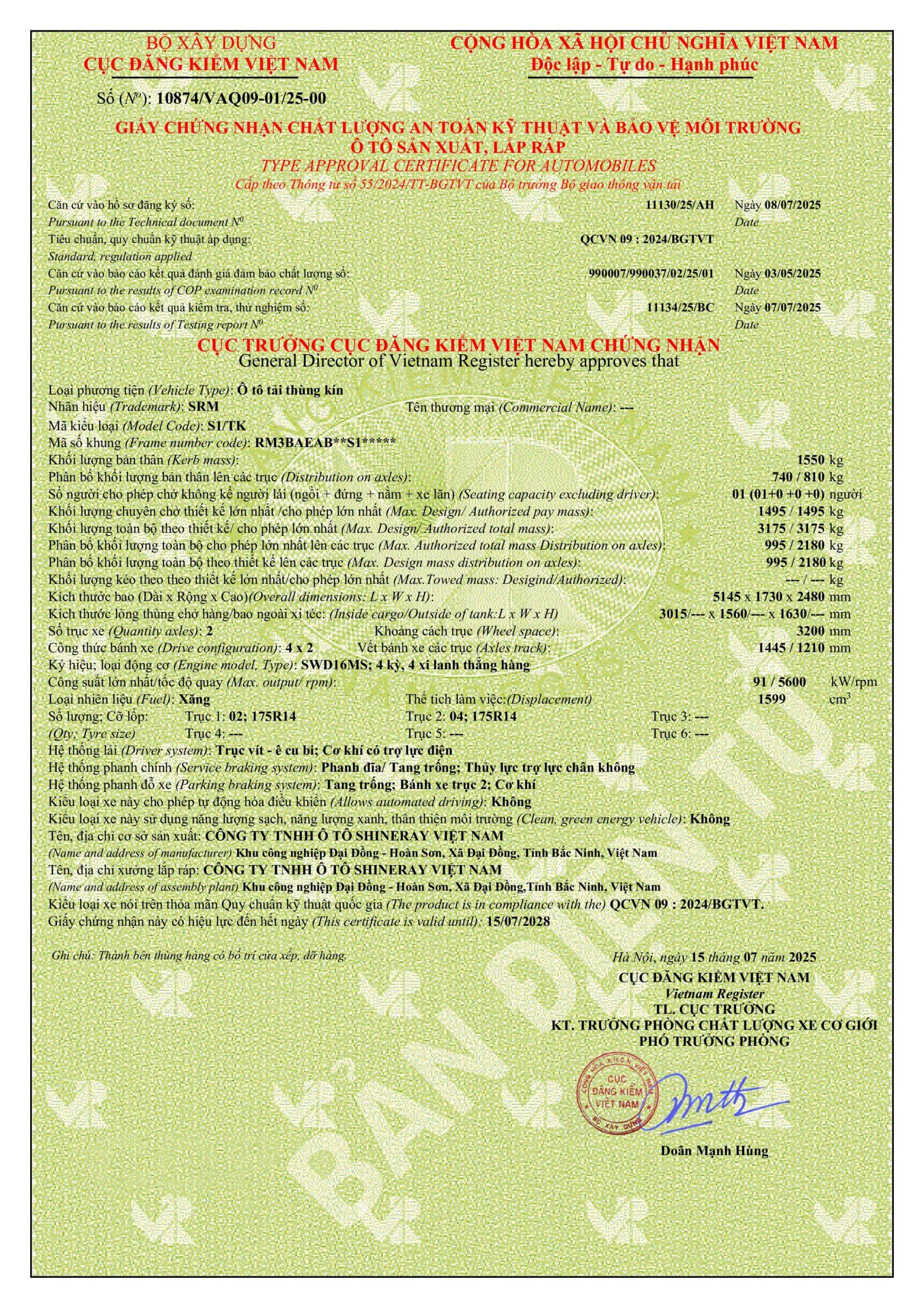 GCN ATKT & BVMT SRM S1 THÙNG KÍN