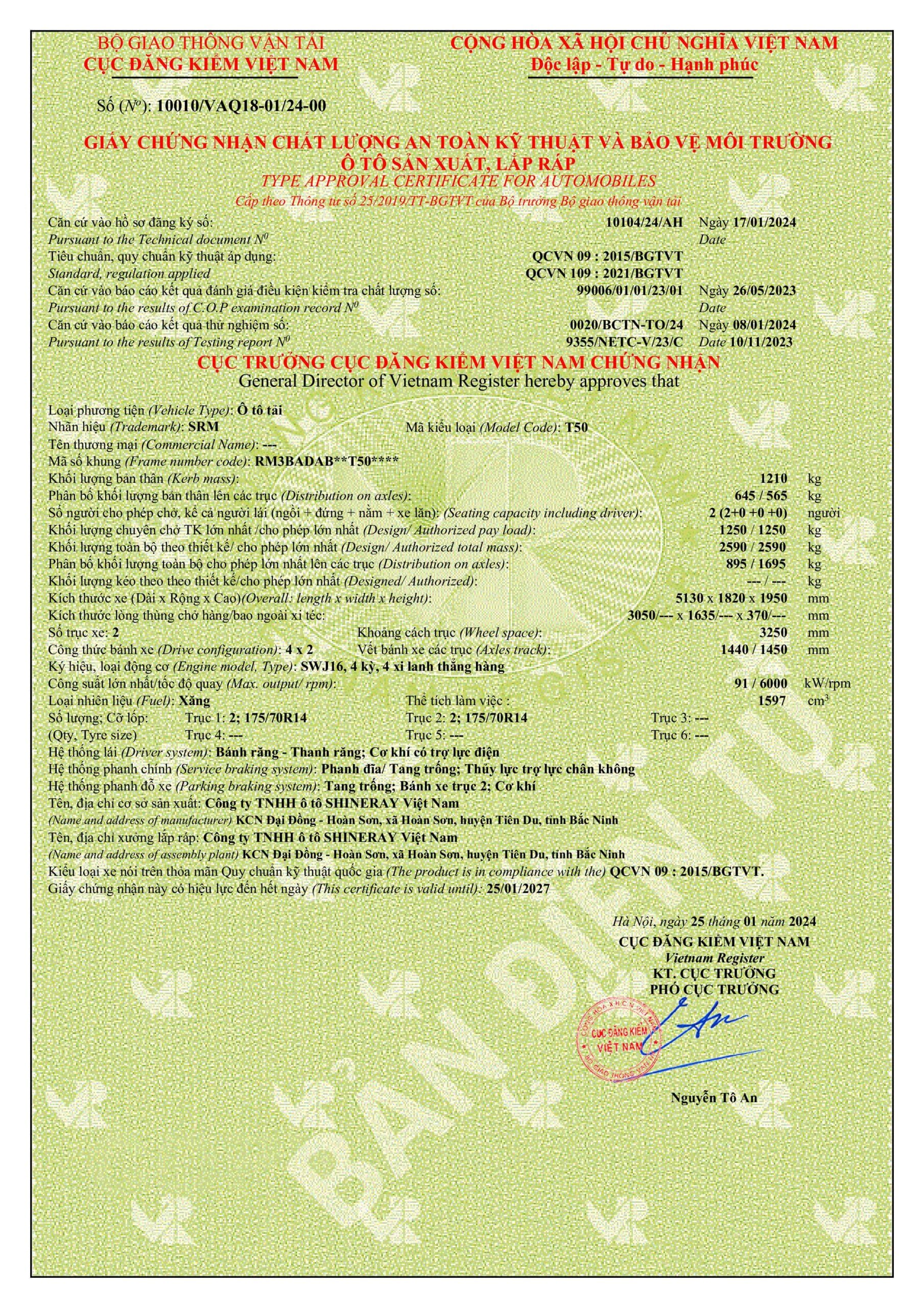 GCN ATKT & BVMT SRM T50 THÙNG LỬNG